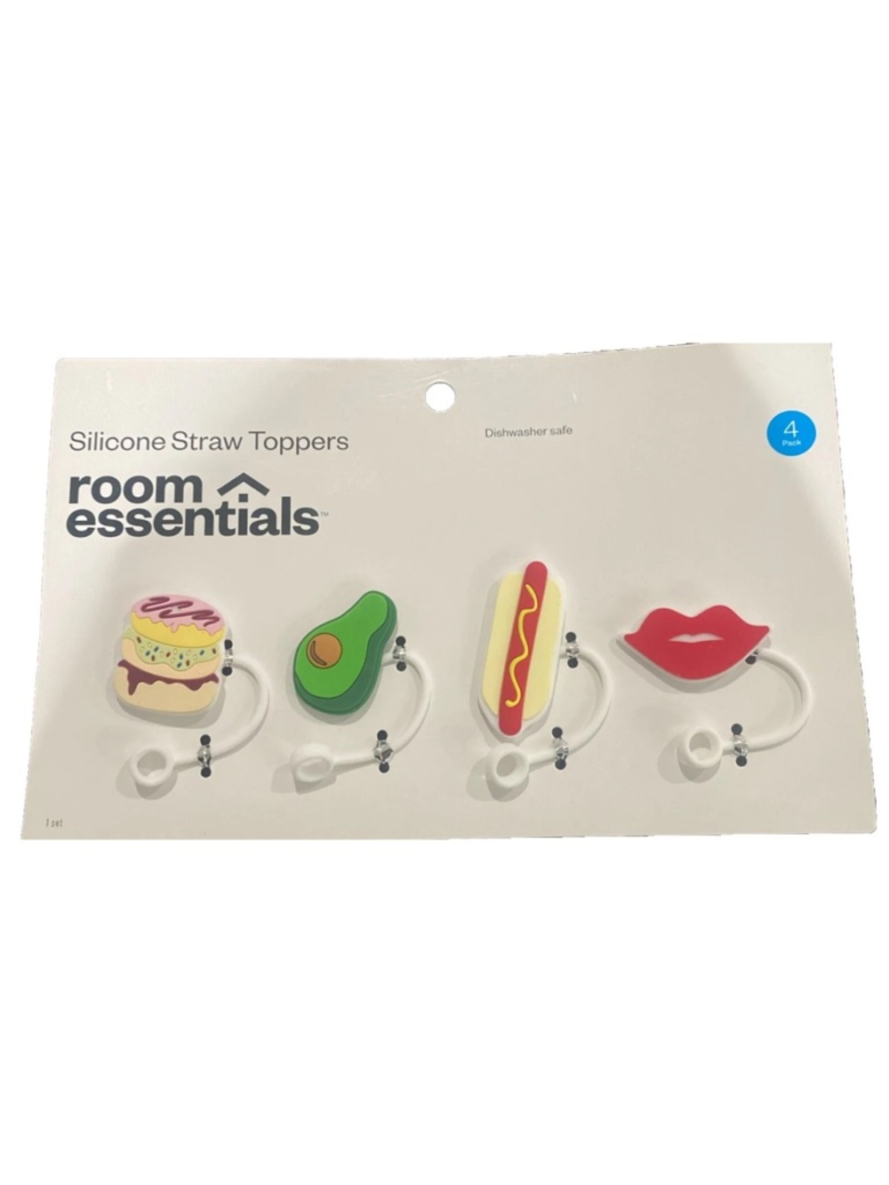 4pk Donut/Avo/Hot Dog/Lips Straw Covers - Room Essentials Silicone Straw Toppers